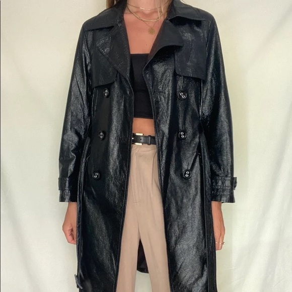 Calvin Klein Jackets & Blazers - Calvin Klein 90's Black Faux Patent
Leather Matrix Trench
Coat
